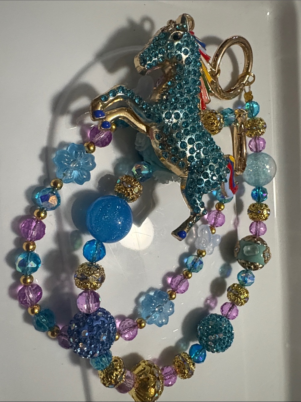 Teal Crystal Horse Pendant Beaded Statement PURSE CHARM